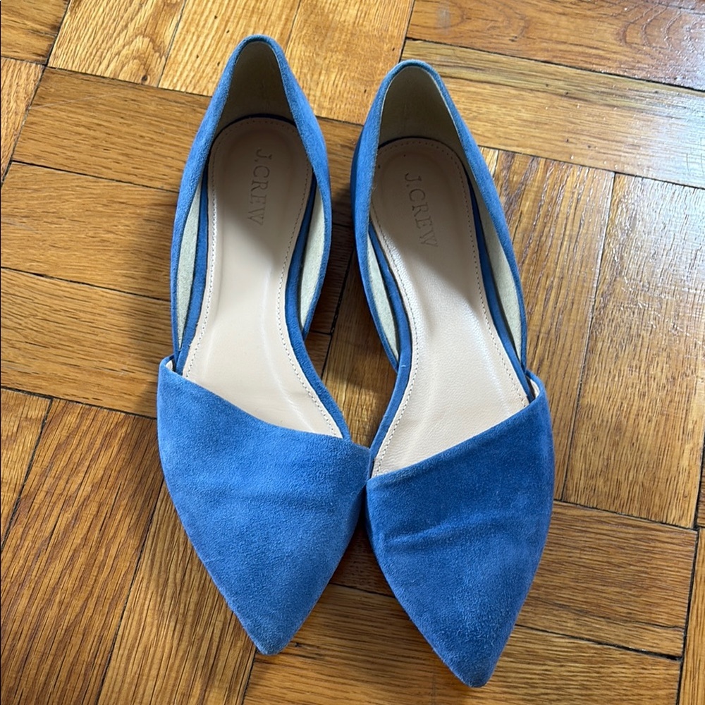 J. Crew Blue Pointed Toe Suede D'Orsay Flats